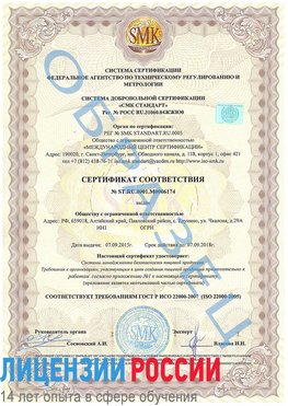 Образец сертификата соответствия Тосно Сертификат ISO 22000